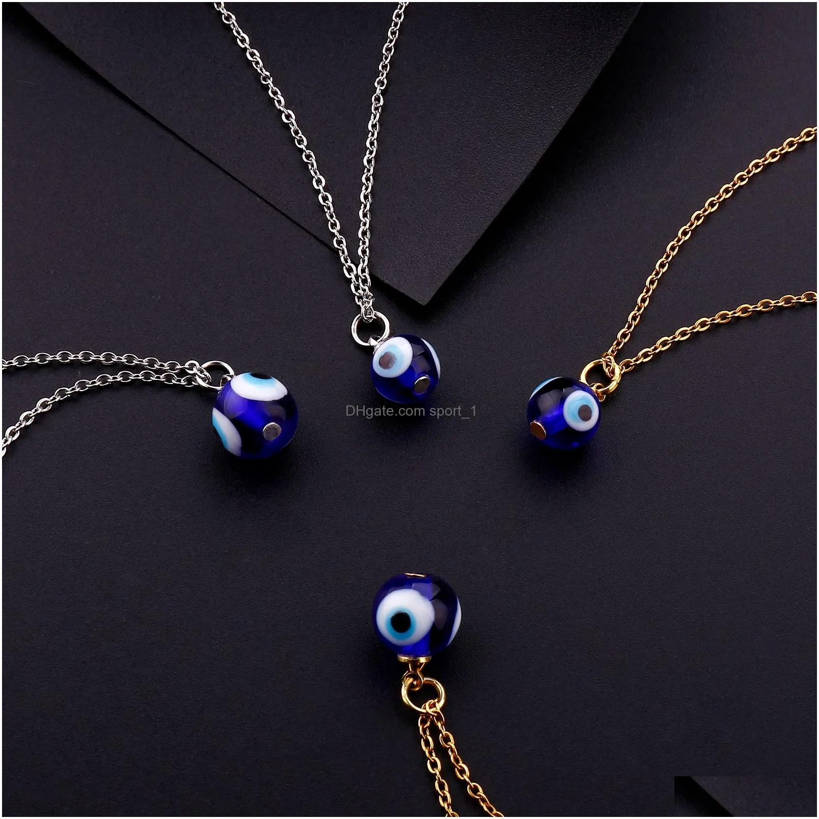 evil blue eyes pendant necklace turkish gold silver 8mm 10mm geometric stainless steel necklaces lucky protection jewelry for women