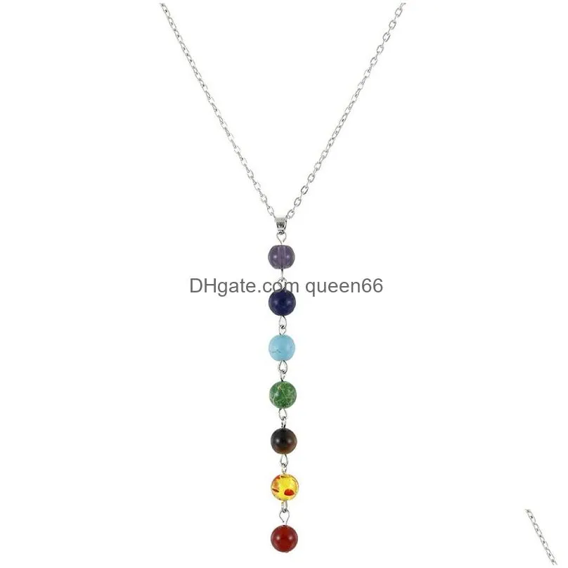 7 chakra gem beads pendant necklace women girls yoga reiki balancing necklaces charm jewelry best gift