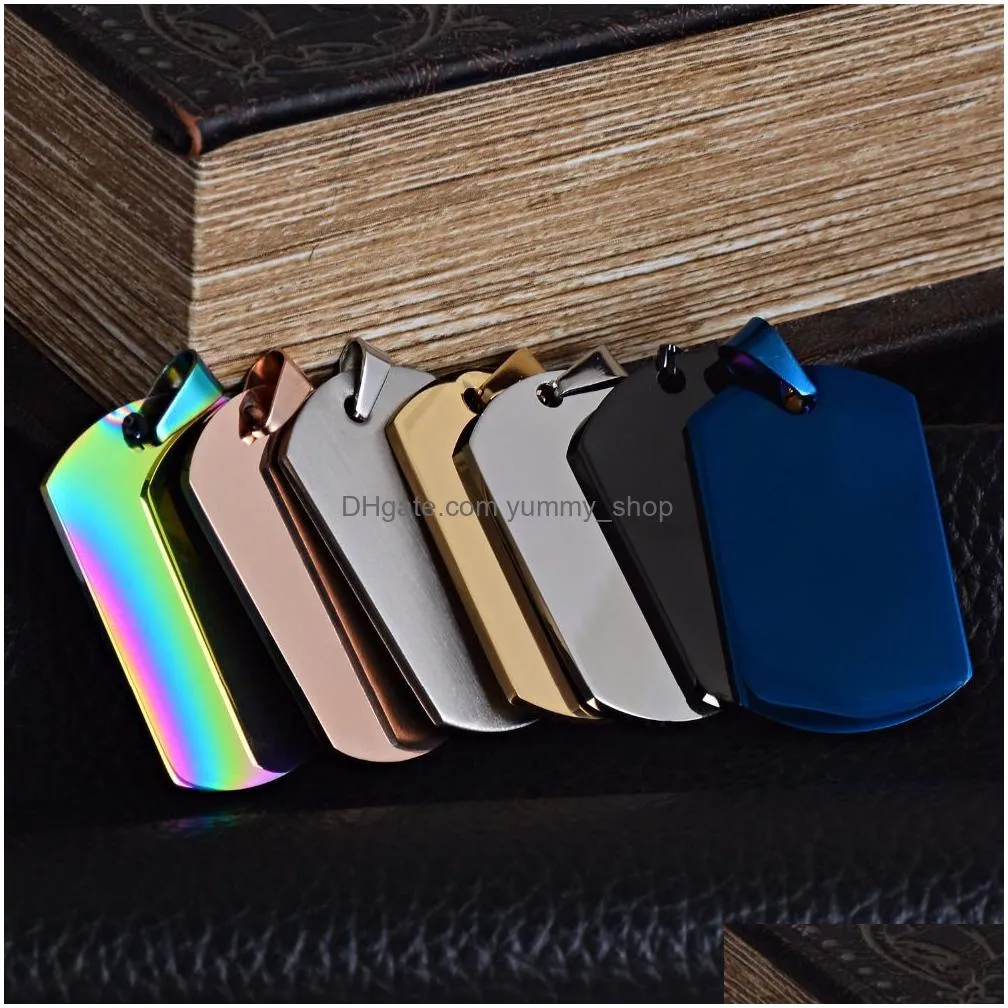 stainless steel blank dog tag pendant engraving for buyer own diy blue black gold square shape blank pendant for necklace high