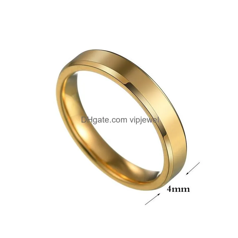 4mm 6mm 8mm stainless steel rings for men women high polished edges engagement band ring jewelry black gold color fit size 512