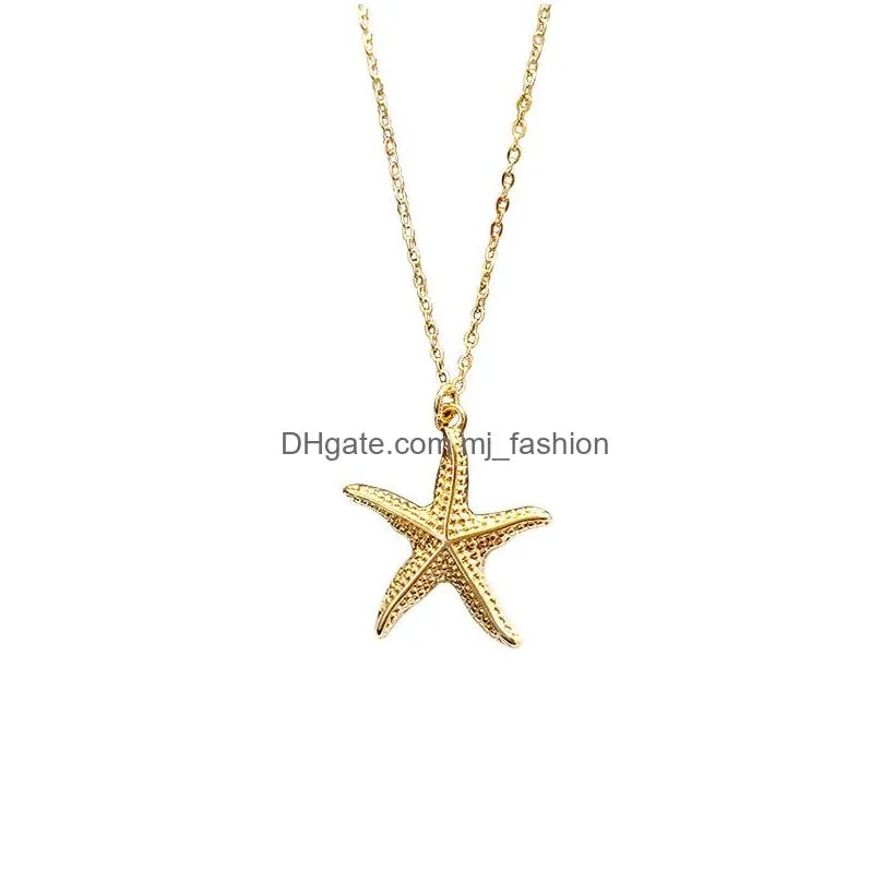 fashion gold color alloy cowrie shell necklace for women conch chain starfish pendant necklaces summer design jewelry 2019