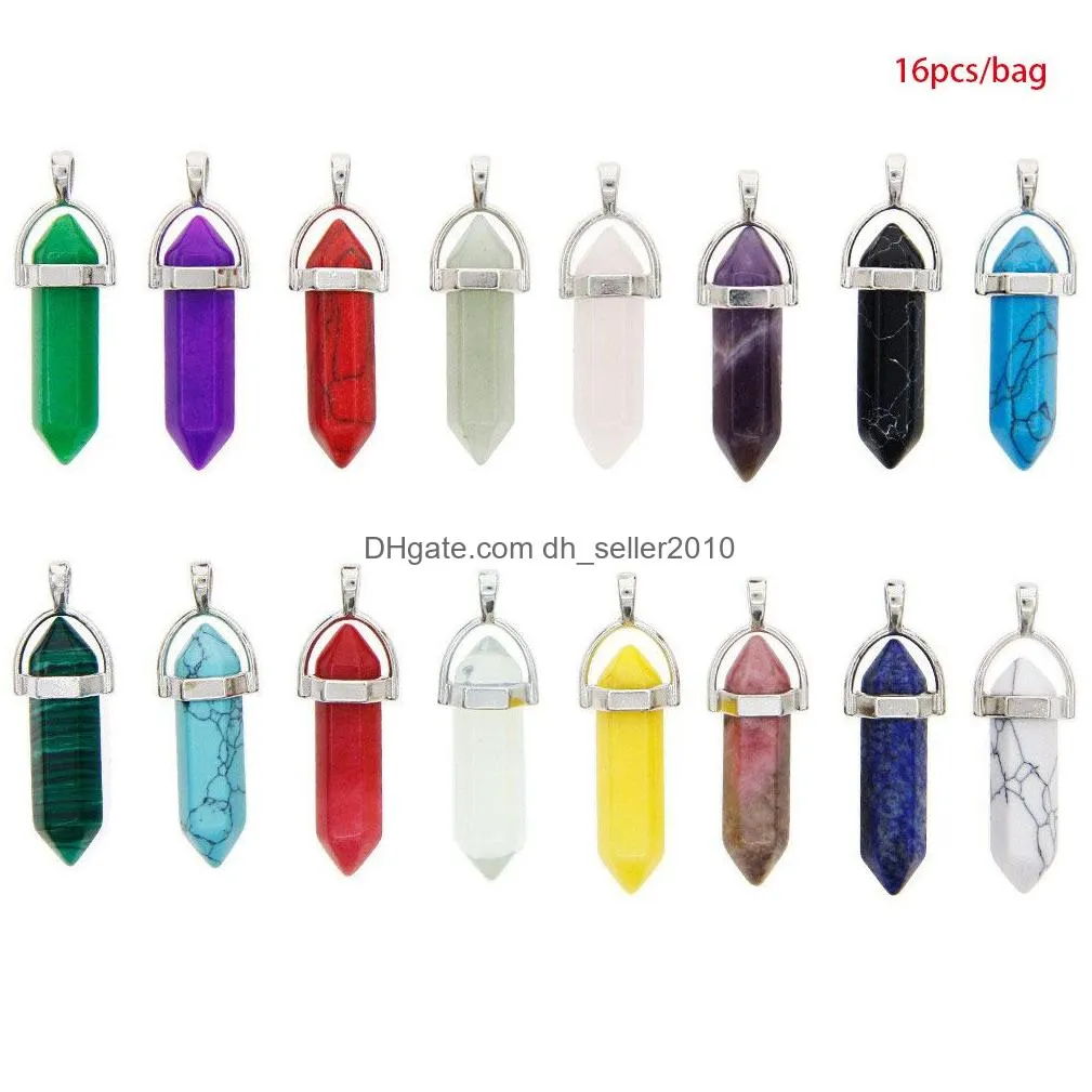 hexagonal crystal charm for necklace and bracelets jewelry natural glow in the dark bullet stone hexagonal column hot selling simple