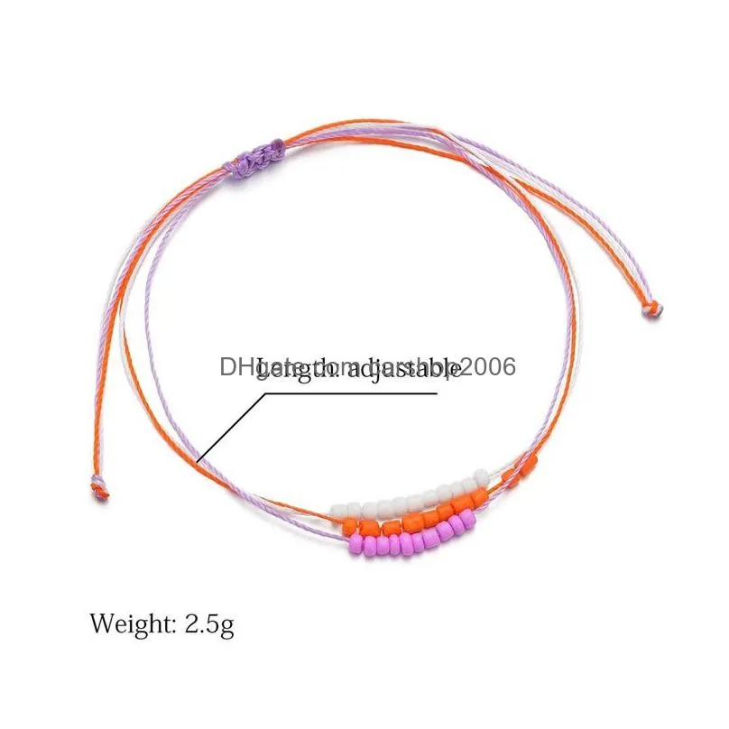 handmade rainbow beads braided bracelet waterproof rope ankle bohemian sead beaded wax rope bracelet for women summer beach jewelry