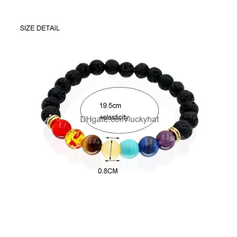 fashion 7 chakra bracelet lava volcanic stone bead bracelets natural stone yoga bracelet healing prayer balance buddha beads bracelets