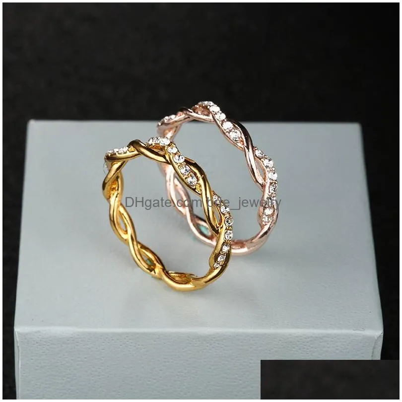 rose gold color twist classic rings cubic zirconia wedding engagement ring for woman girl austrian crystals gift rings jewelry