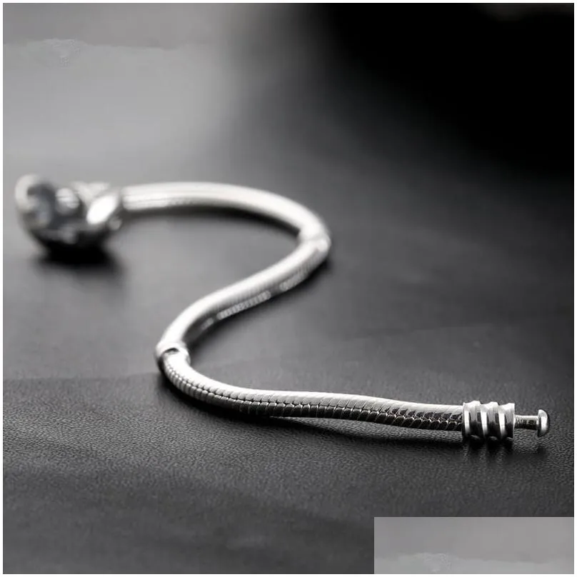 1pcs drop factory heart silver plated charm bracelets snake chain fit for  bangle bracelet women children birthday gift