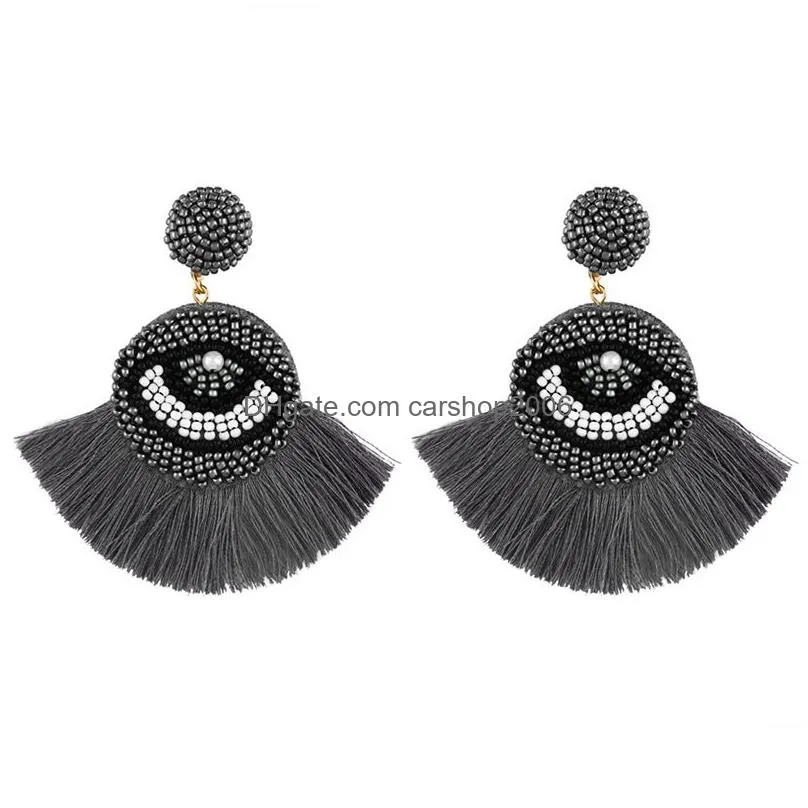 boho tassel earrings for women ethnic evil blue eyes drop earrings crystal bead long fringed dangle earrings wedding jewelry