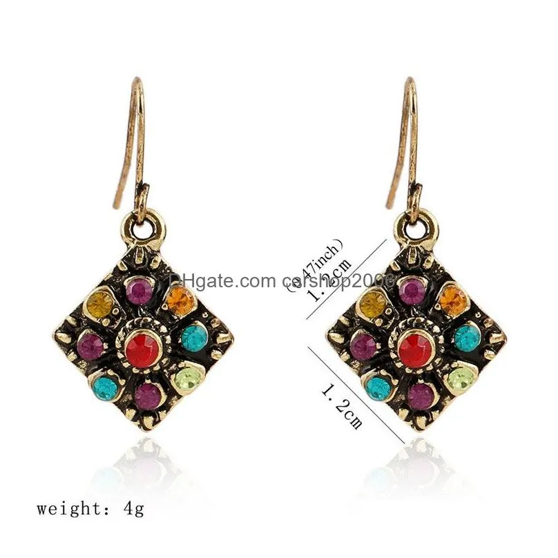 bohemian multi color crystal dangle earrings vintage ethnic style drop earrings for women girls wedding statement jewelry summer love