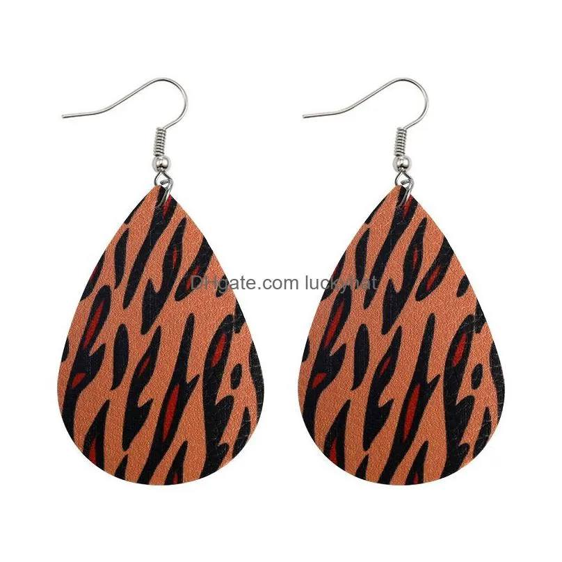 2020 design pu leather earrings for women leopard flamingo pattern teardrop leather bohemia water multi colors drop earrings jewelry