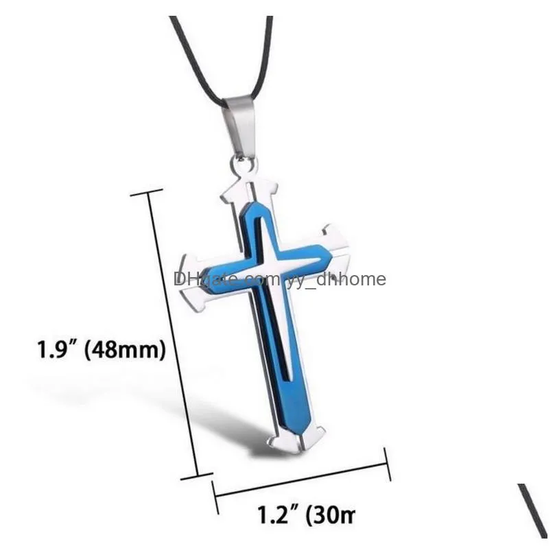 3 layer knight cross pendant necklace stainless steel chain silver gold black color jewelry gifts wholesale