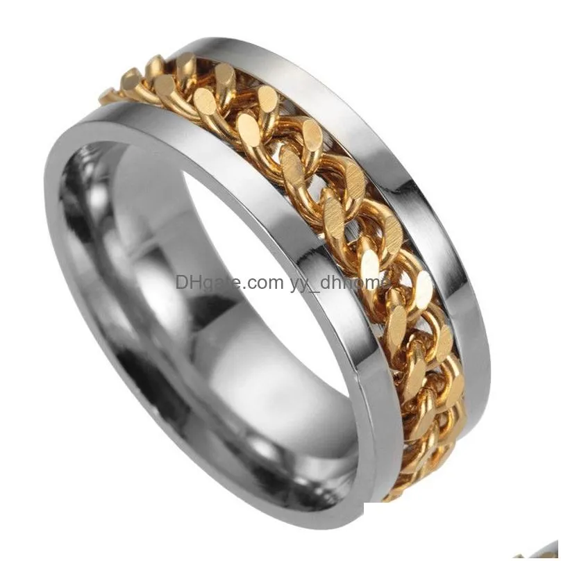  creative design mens ring stainless steel gold black silver multicolor chain rotatable rings finger fashion jewelry wholesale