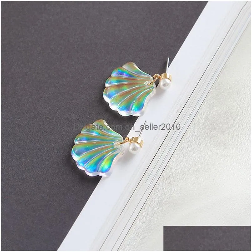 2019 rainbow pearl shell earrings new exquisite allergy unique romantic resin stone stud earrings jewelry colorful mermaid high