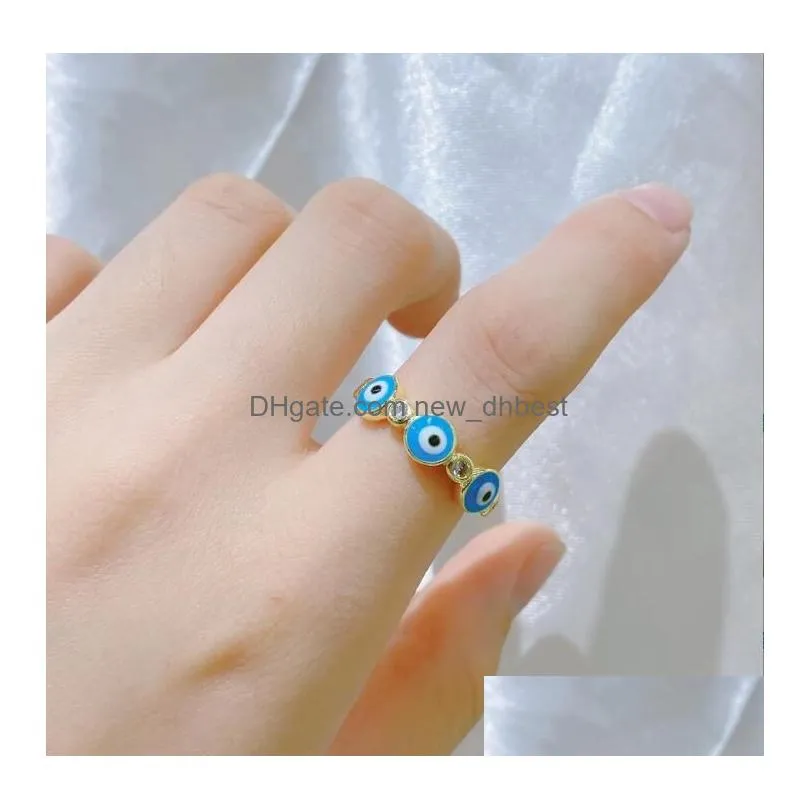 enameled evil eye band rings gold plated adjustable zircon copper rings jewelry for women gift