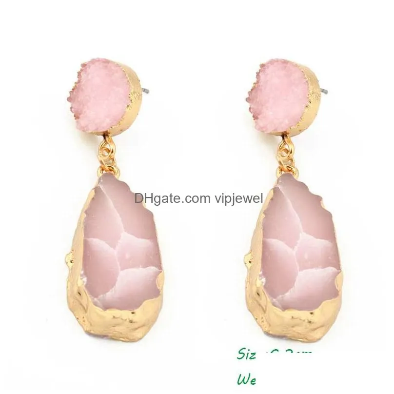 fashion geometric druzy resin earrings glittery acrylic stone dangle earring gold plated for women jewelry gifts