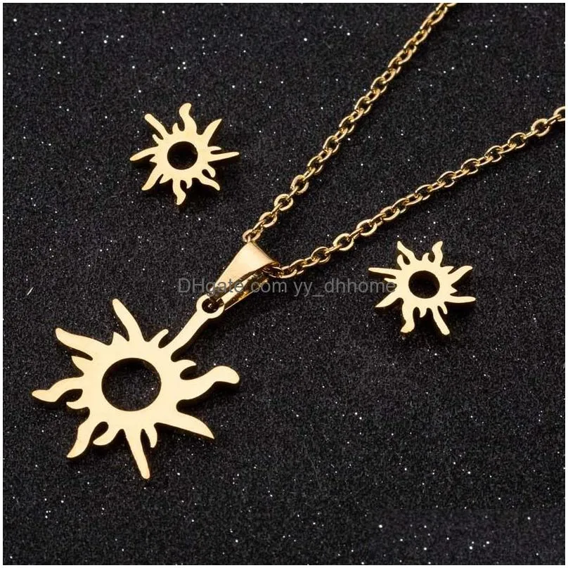 sunflower pendant necklace for women stainless steel gold plating stud earrings accessories jewelry set