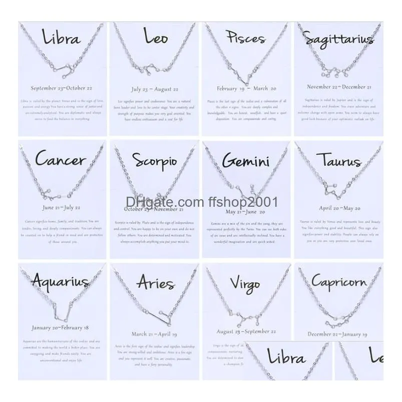 12 constellation zodiac sign necklace horoscope zircon korean jewelry star galaxy libra astrology necklace gift with retail card for