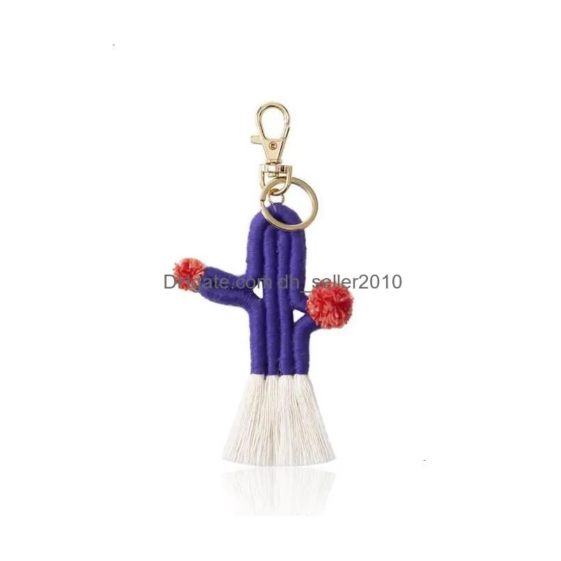 women girls weaving cactus tassel key rings bag keychains keyring holder wallet purse pendant decorations