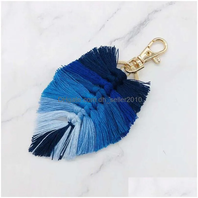 bohemian tassel keychain pendant creative leaf shape hand woven keychains luggage decoration key chain party gift keyring