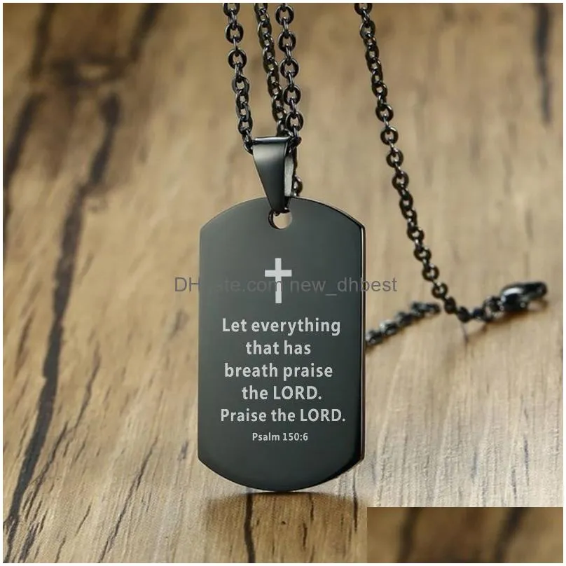 men stainless steel cross necklace bible verse prayer dog tag pendant necklace serenity prayer christian jewelry