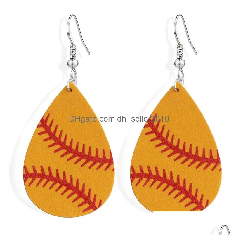 new design waterdrop leather earrings sport baseball basketball football volleyball pu leather drop printing dangle earring multicolor