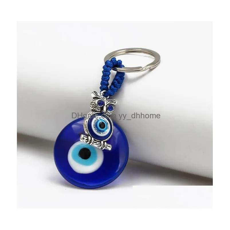 fashion butterfuly turtle owl palm evil eyes key rings keychain metal keyring glass lucky blue eye pendant ornament keychains for women girls