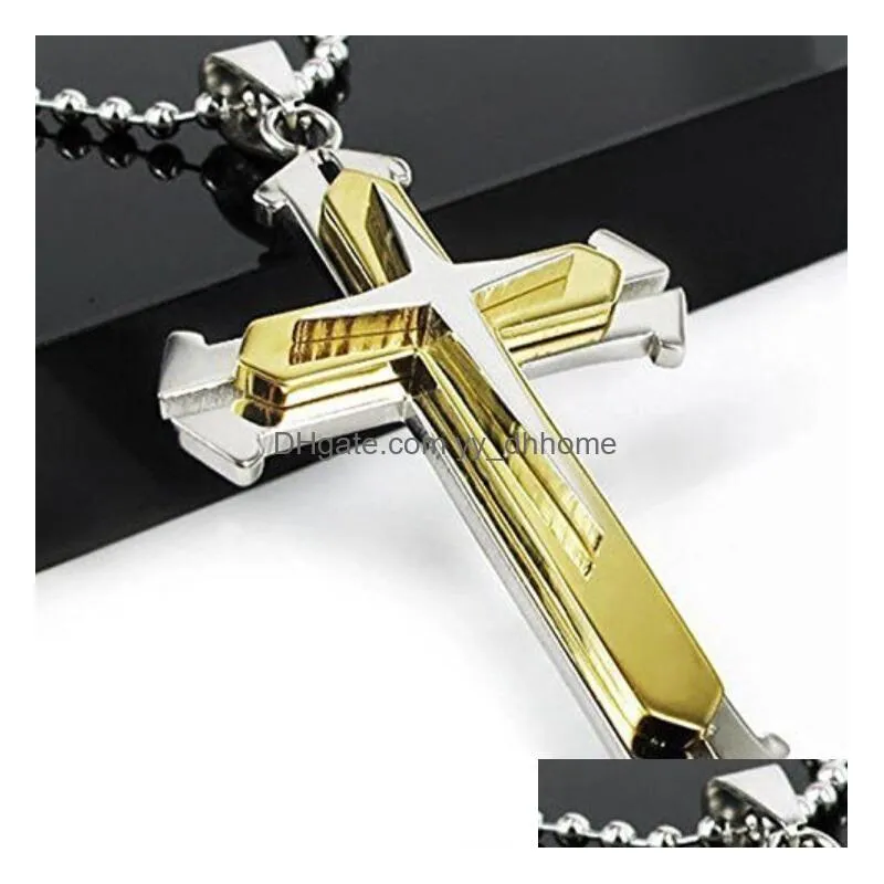 3 layer knight cross pendant necklace stainless steel chain silver gold black color jewelry gifts wholesale