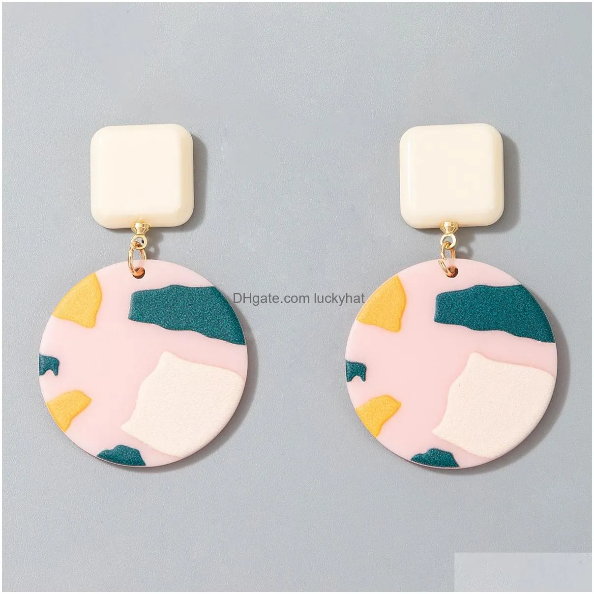 fashion cute acrylic dangle earrings print leaves bear animal geometric resin acetate earrings for women