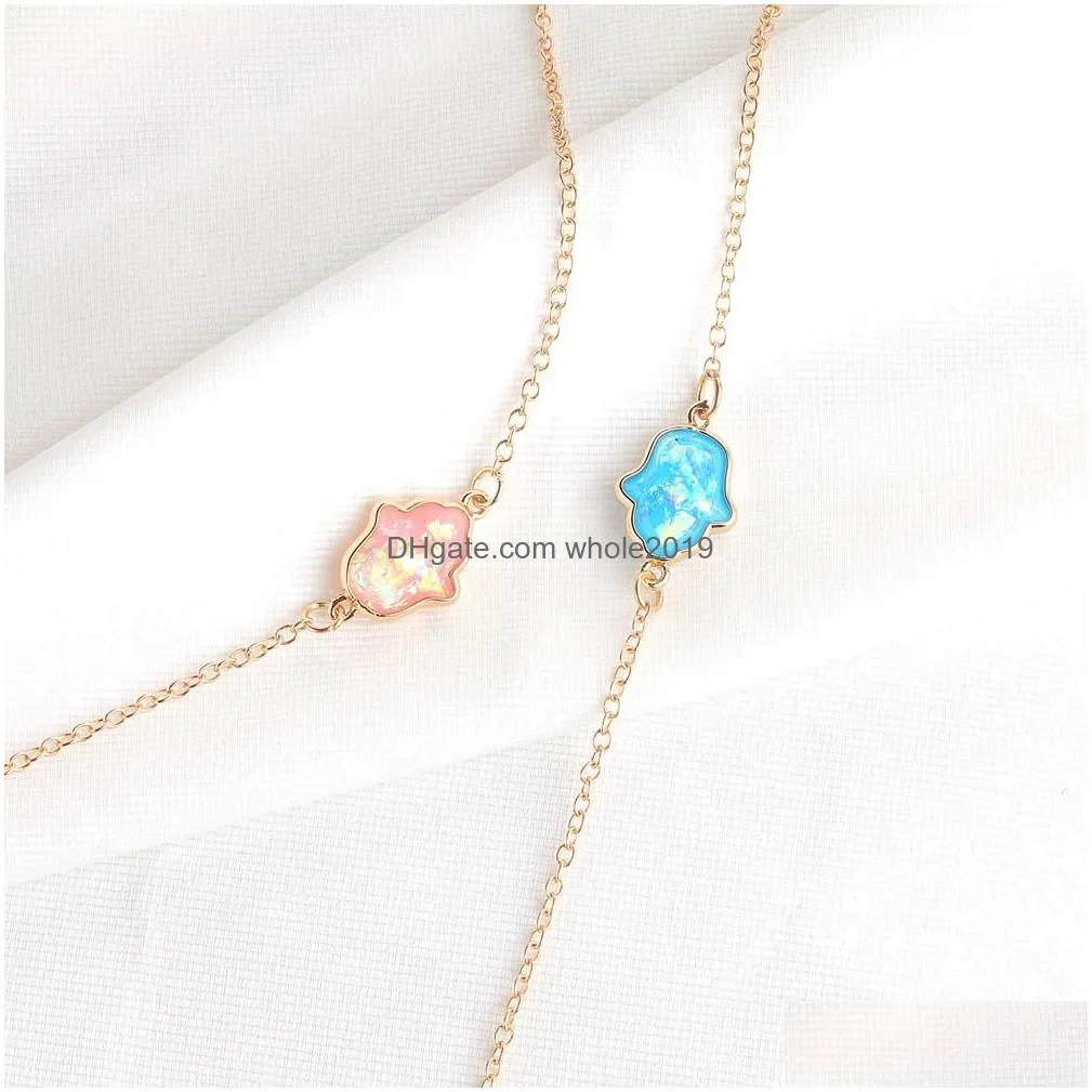 blue resin hamsa necklace resin stone hand fatima pendant necklaces gold chain choker for women fashion jewelry