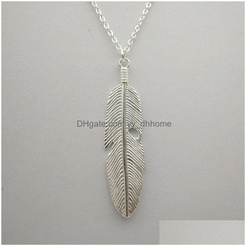 simple classic feather pendant necklaces long sweater chain statement jewelry choker necklace for women girls