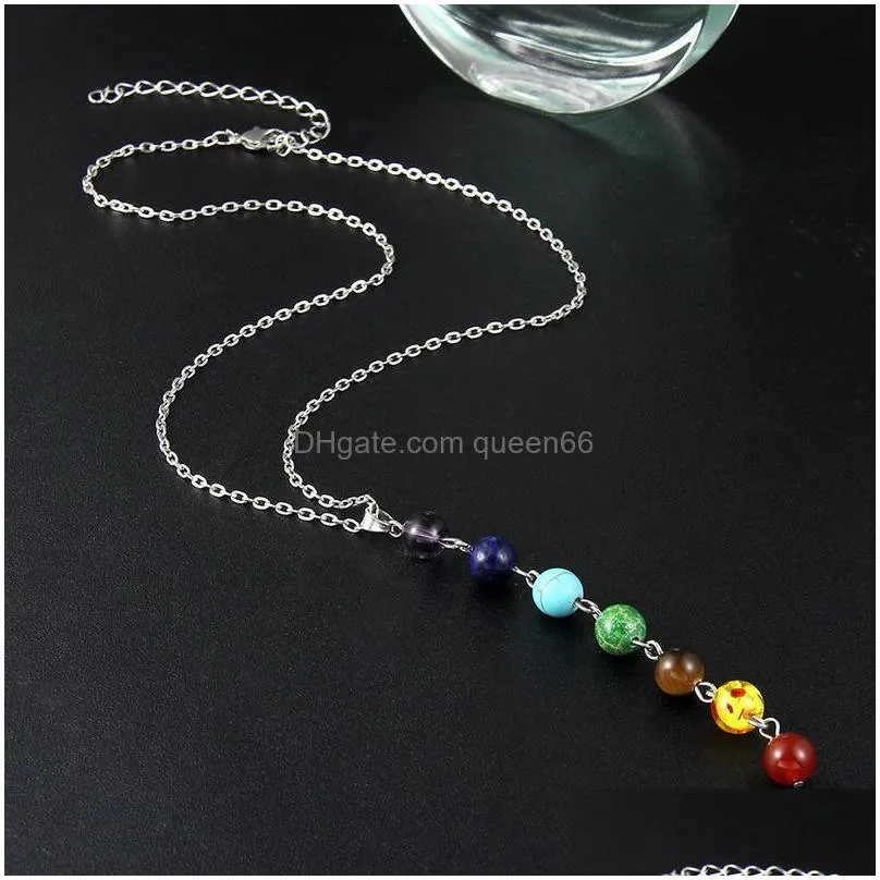 7 chakra gem beads pendant necklace women girls yoga reiki balancing necklaces charm jewelry best gift