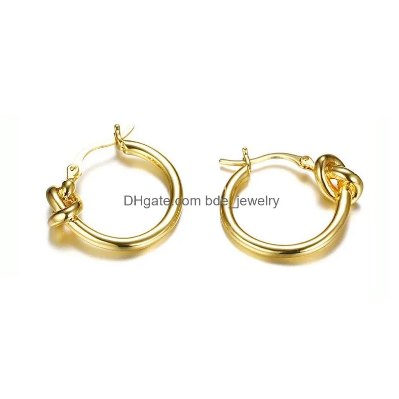 unique knotted hoop earrings for women simple cute round circle dangle stainless steel earring fashion jewelry christmas gifts