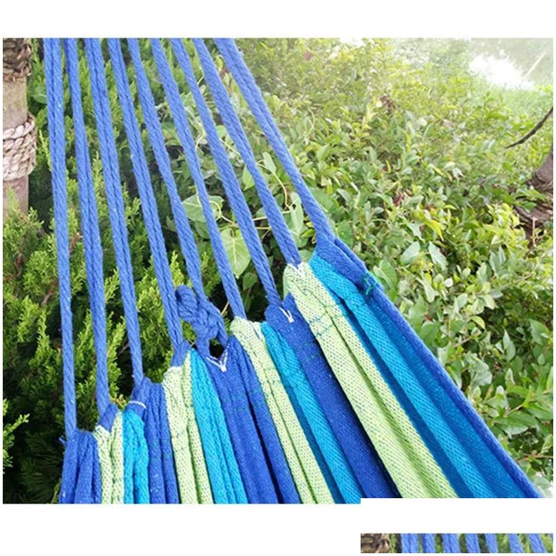 outdoor portable hammock garden home dormitory lazy chair sports travel camping swing chairs thick canvas stripe hang bed hammocks double single people