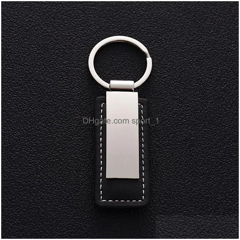 leather keychains stainless steel car keychain luggage decoration key chain diy keyring pendant 5 colors