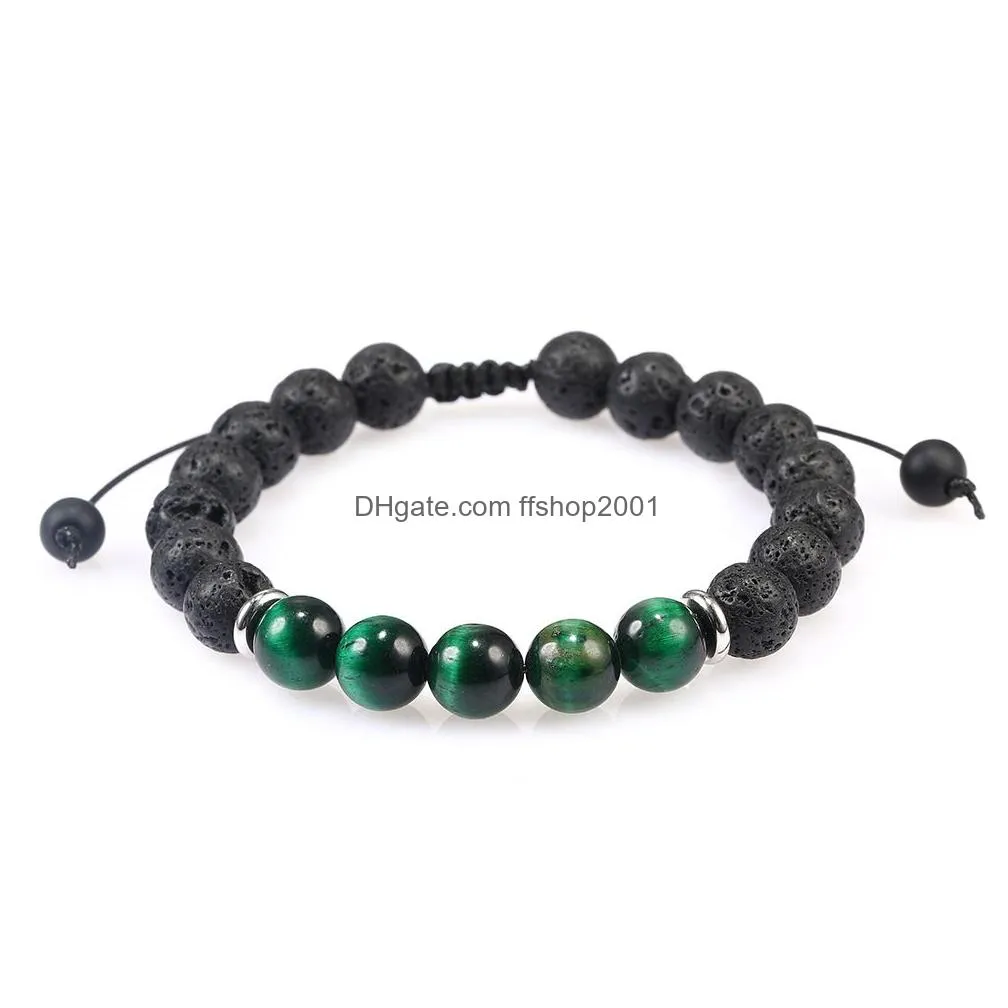 men women 8mm lava rock stone bead bracelet essential oil diffuser bracelet braided rope tiger eye stone yoga beads bracelet bangle