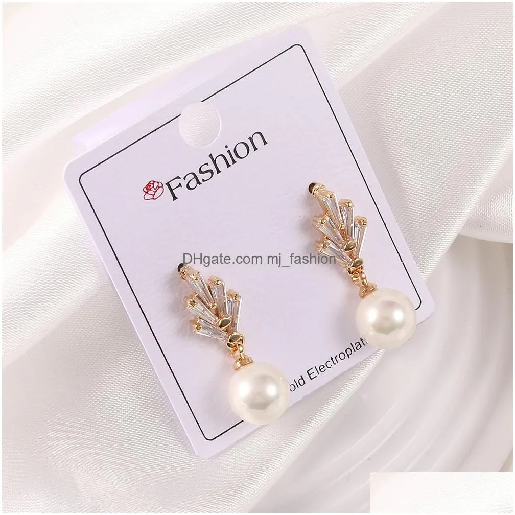 fashion pearl teardrop earrings wedding cubic zirconia dangle earring for brides women party jewelry gold silver rose gold plated