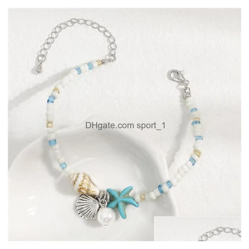 summer beach starfish charm bracelet ankle handmade seed bead shell anklets foot jewelry