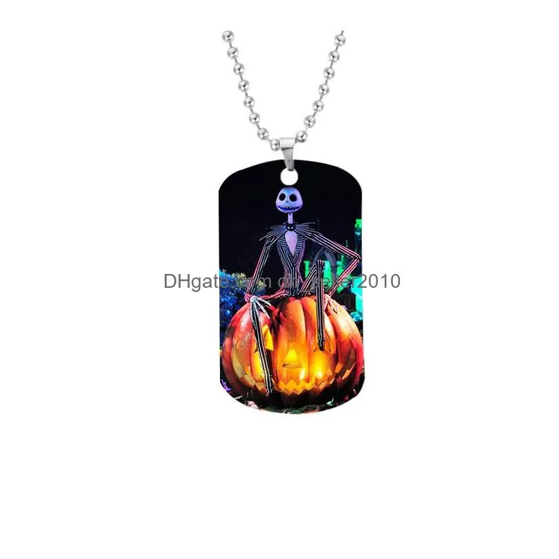 halloween jack sally pendant necklace round strand chain colorful stainless steel necklace halloween gifts necklaces for men women