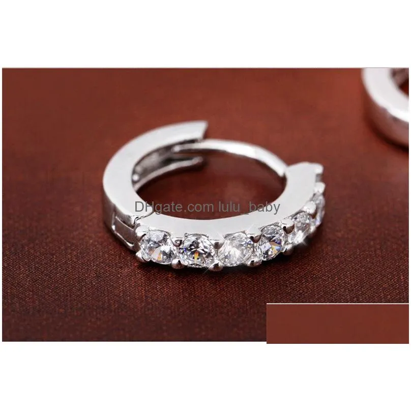 fashion cubic zirconia crystal small hoop earrings for women girl korean style round clip stud earrings gold silver design jewelry gift