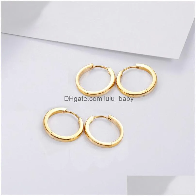 trendy round small hoop earrings 8mm16mm 316l stainless steel gold silve rose gold black earrings simple party earrings for women