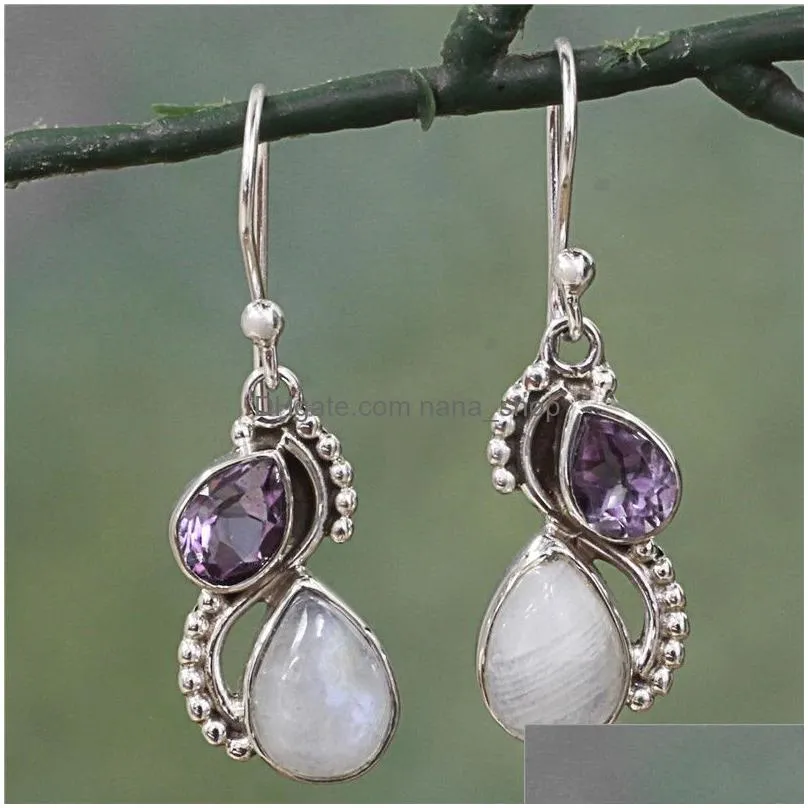 vintage ethnic earrings for women moonstone tibetan silver earring dangle hook fashion jewelry party new fashion