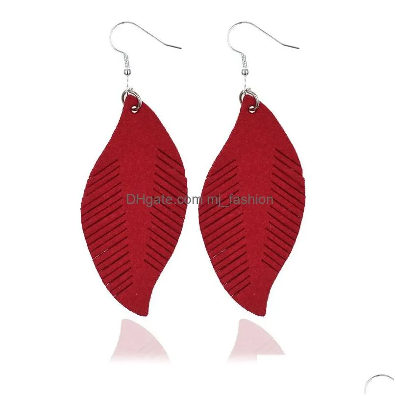 new arrival leather leaf earrings fashionable lightweight feather leaf dangle earrings for women girls bohemia statement earring