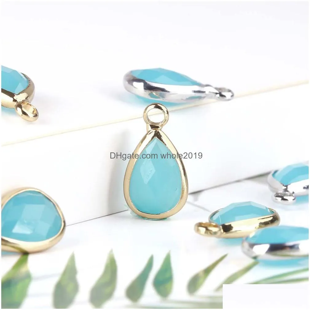 wholesale fashion water drop charms green glass birthstone pendants for necklace bracelets diy jewelry accessories for women