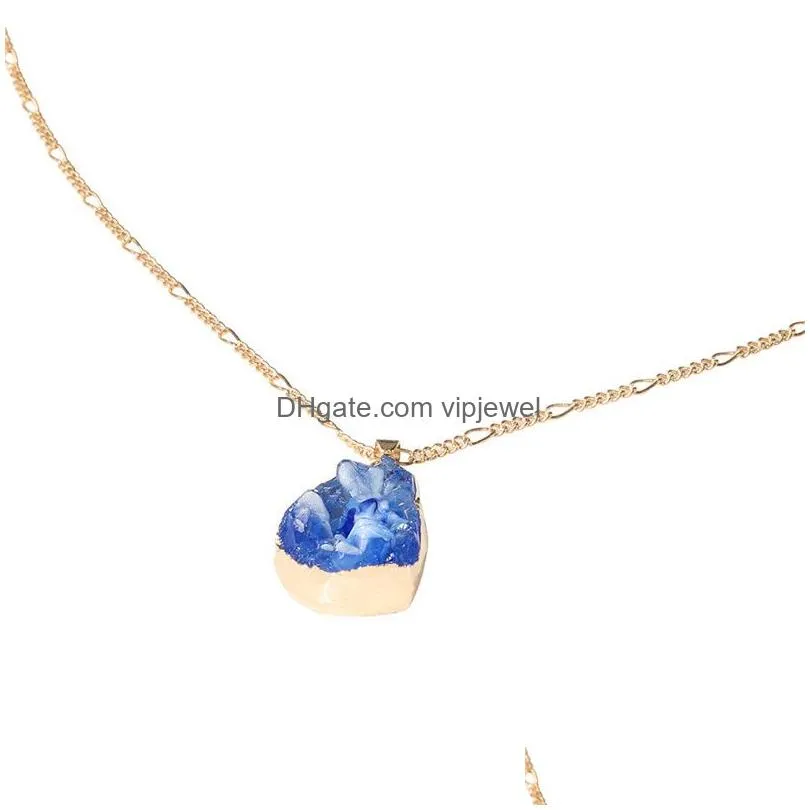  resin stone quartz pendant necklace colorful irregular drusy gold color chain stone necklaces for women wholesale jewelry gift