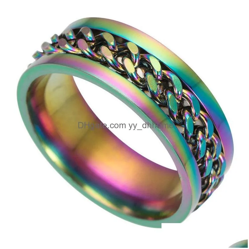  creative design mens ring stainless steel gold black silver multicolor chain rotatable rings finger fashion jewelry wholesale