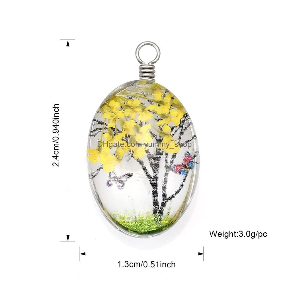 designer creative dried flower pendant for earring necklace woman fashion glass oval ball pressed flower for diy jewelry making