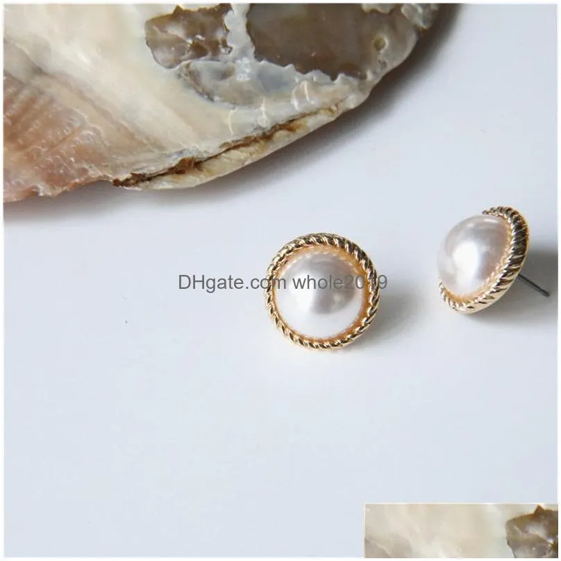 new round marble opal stone big stud earrings for women fashion temperament simulated pearl earring jewelry 2019 cute korea style