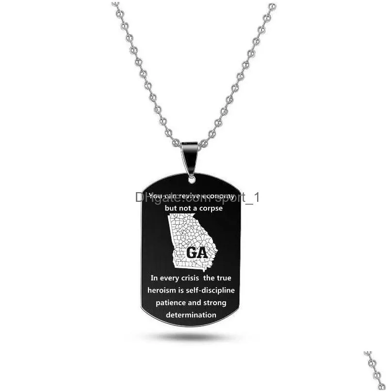 us 50 states map necklace black tag men stainless steel pendant necklace military jewelry