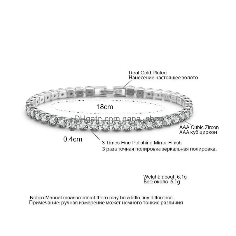 tennis chain bracelet mens hip sparkling cubic zircon cz bracelet copper material gold silver color box clasp cz bracelets womens