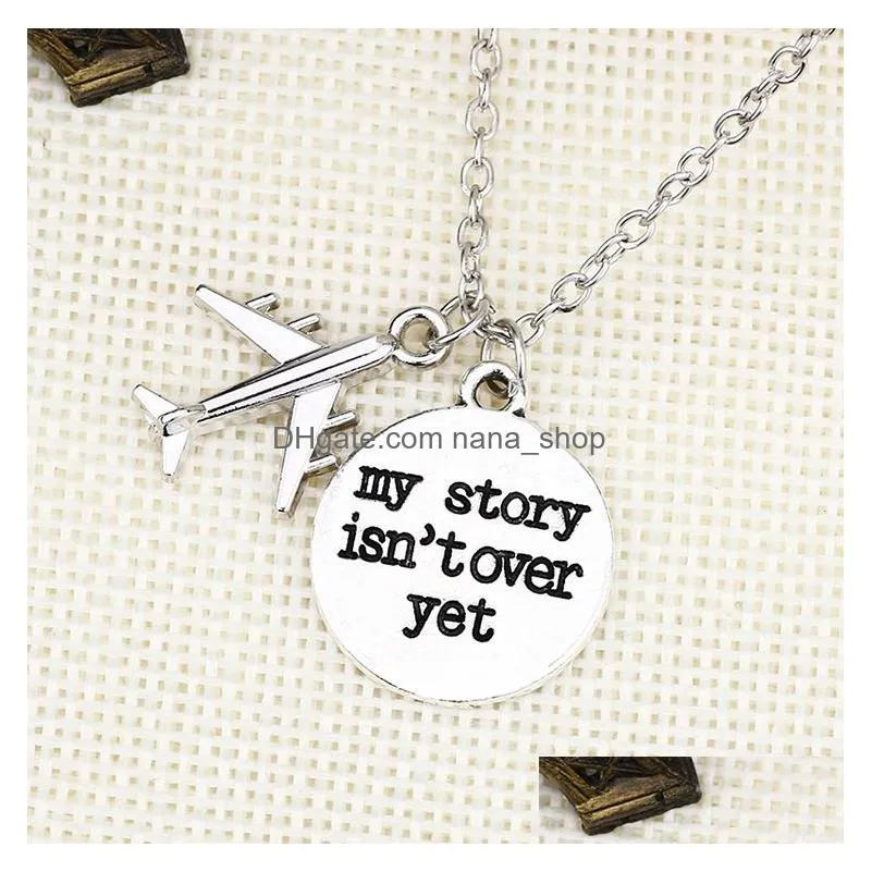 trendy air plane necklace for women letter my story isnt over yet pendant stainless steel chain pendants necklaces diy jewelry