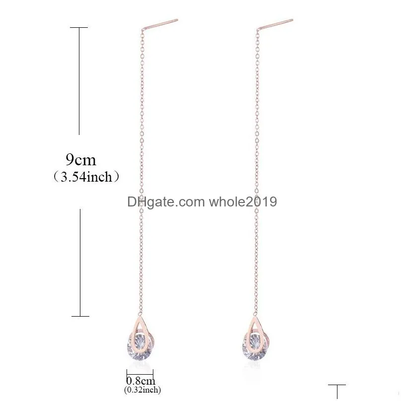 round cubic zircon cz diamond rhinestone long chain drop earrings for women line threader water dangle earring bridal bridesmaid